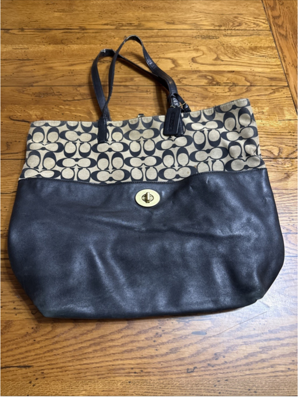 VTG Coach Legacy Leather Turnlock Tote Shoulder Bag black Brown signature C’s